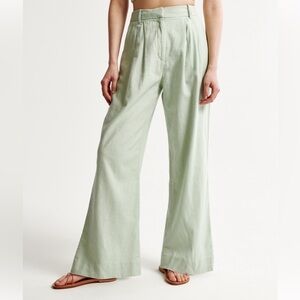 WHITE Abercrombie & Fitch Linen-blend tailored wide leg pant WHITE
